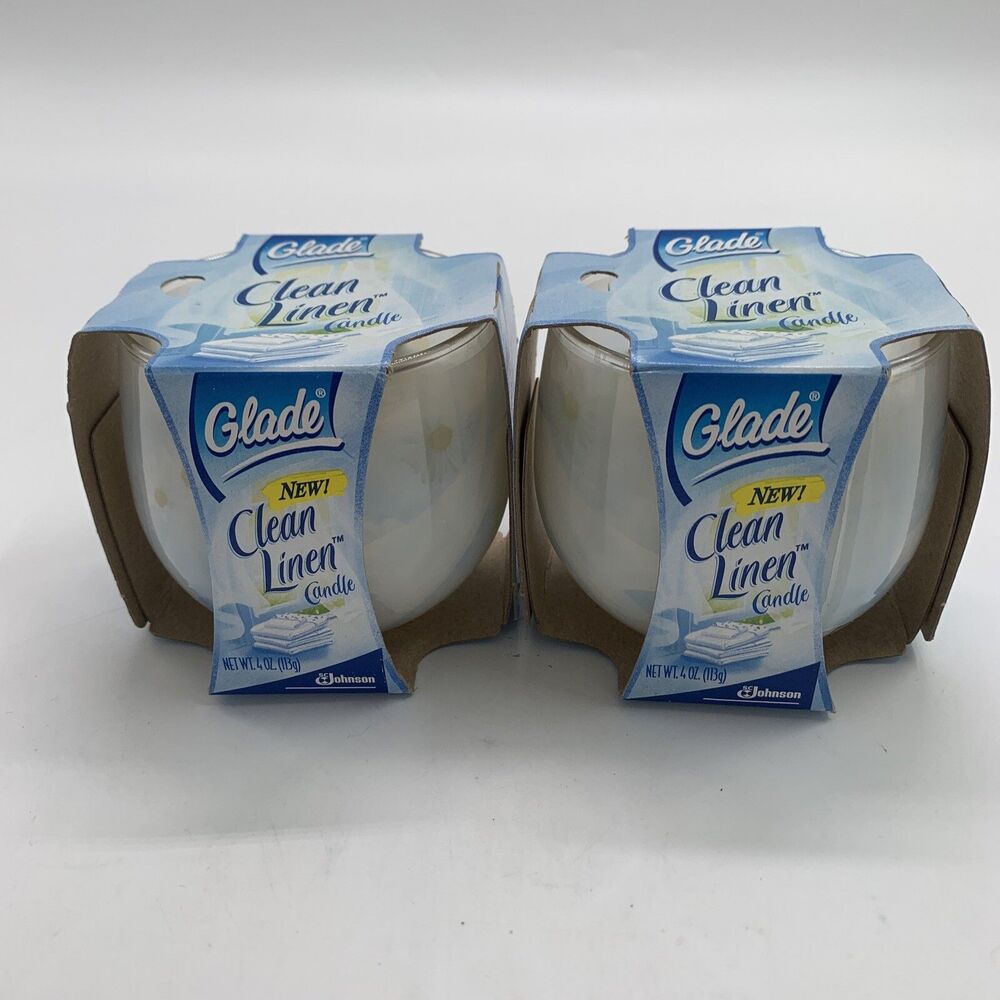 2 Glade CLEAN LINEN GLASS JAR CANDLES 4 Oz. Each Candle From Year 2004
